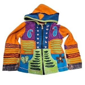 Kids India Boutique Colorful Patchwork Hoodie Jacket Butterfly Flower Peace Sign